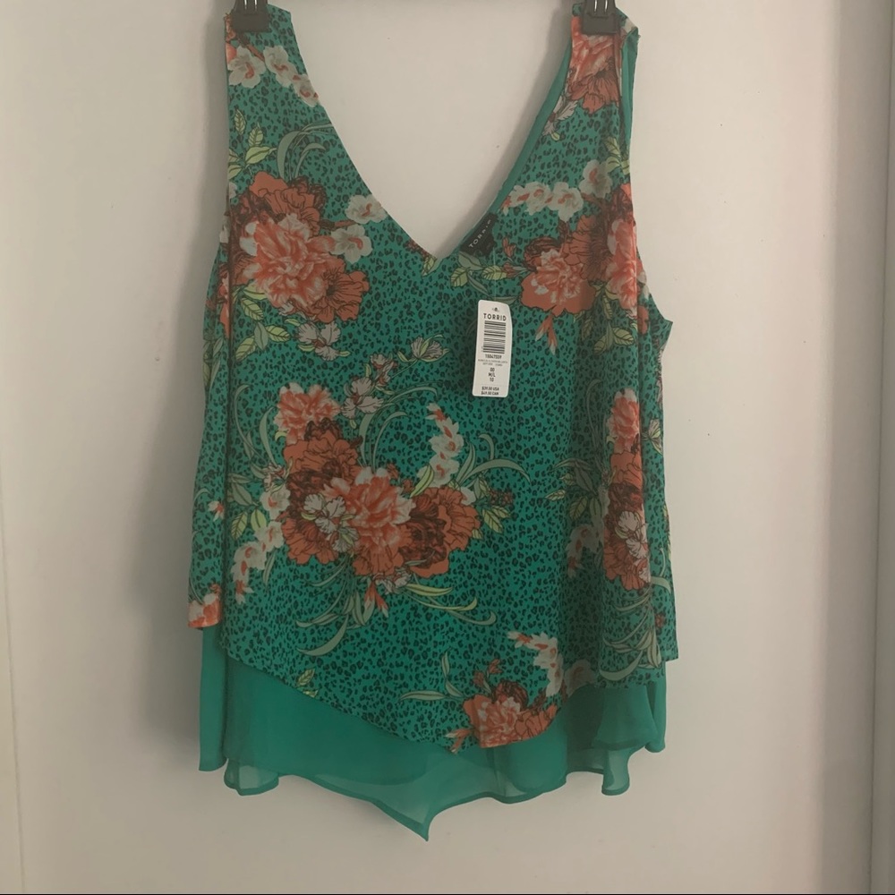 NWT Green Floral Double Layer Chiffon Tank - M/L